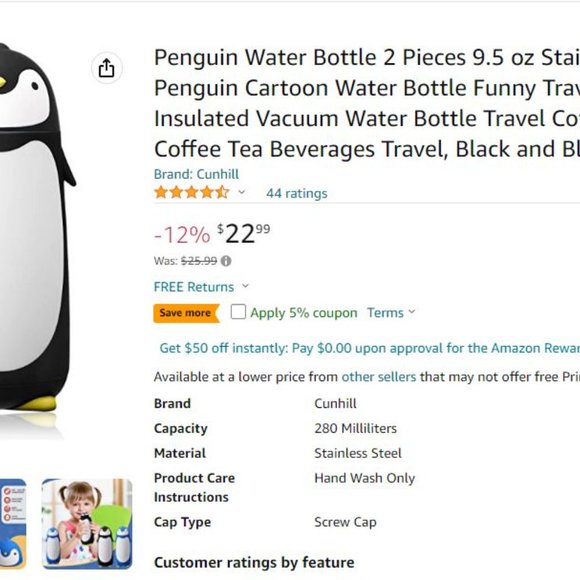 NEW Kid's Insulated Stainless Steel thermos flask bottle PENGUIN bird - Picture 2 of 4